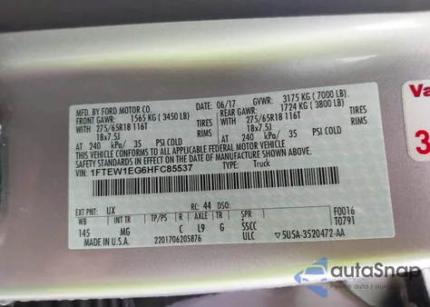 2017 Ford F-150 Xlt from USA, damaged, VIN 1FTEW1EG6HFC85537